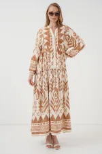 Robe hijab à motifs authentiques 2423 - B. Moutarde