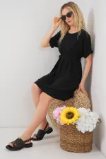 Kadın Kısa Kol Mini Ayrobin Elbise 2572 - Siyah