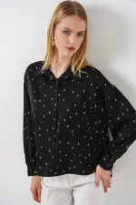 Women's Patterned Oversize Shirt 20361 - Black Women's Patterned Oversize Shirt 20361 - Black