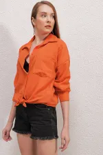 Chemise oversize en lin à poche unique 20153 - Orange