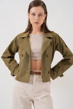 Women's Belted Short Trench Coat 5970 - Khaki Women's Belted Short Trench Coat 5970 - Khaki