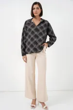 Chemise oversize à motifs pour femme 20372 - Noire