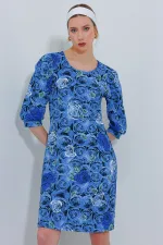 Robe midi à motif rose saxonne pour femme 2477