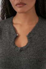 Kadın Kolye Detaylı Triko Elbise 15989 - Antrasit