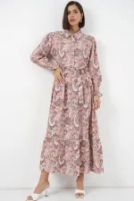 Robe hijab ceinturée pour femme 2589 - Rose