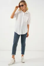 Chemise à manches courtes pour femme, aspect lin, réf. 20336 - Blanche