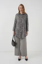 5944 Desenli Uzun Gömlek Tunik - Siyah