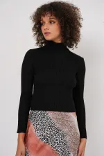15896 Turtleneck Knit Sweater - Black