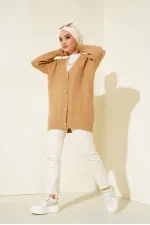 15768 Tesettür Triko Hırka - Vizon