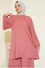 Ensemble tunique et pantalon rose poudré pour femme 6663