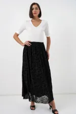 Jupe doublée à imprimé floqué pour femme 8069 - Noire