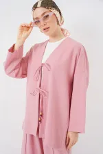 Kadın Keten Kimono İkili Takım 6727 - Gül Kurusu