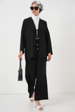 Kadın Ayrobin Kimono Pantolon İkili Takım 6739 - Siyah