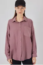 Kadın Tek Cepli Oversize Müslin Gömlek 20353 - Koyu Lila