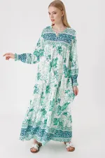 1947 Desenli Uzun Elbise - E.Yeşil