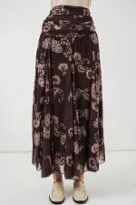 Women's Patterned Chiffon Skirt 8057 - Brown