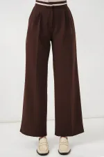 Women's Wide Leg Fabric Trousers 30088 - Brown