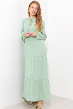 Kadın Çağla Yaka Bağcıklı Viskon Boydan Tesettür Elbise 1627