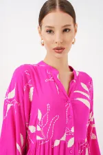 Robe longue hijab à motifs pour femme 2585 - Fuchsia clair