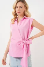 Kadın Sıfır Kol Anvelop Gömlek 20343 - Pembe