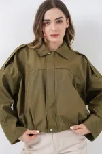 Women's Oversize Short Jacket 0732 - Khaki Women's Oversize Short Jacket 0732 - Khaki