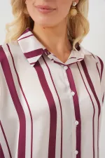 Chemise longue rayée en satin pour femme 20291 - Bordeaux