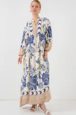 Robe hijab à motifs authentiques 2423 - Bleu marine 8