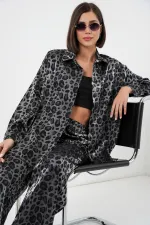 6699 Leopar Desenli Alt Üst Takım - Siyah