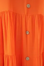 Kadın Sıfır Kol Düğmeli Kısa Elbise 2571 - Turuncu