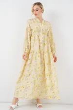 Women's Patterned Hijab Dress 2583 - Yellow