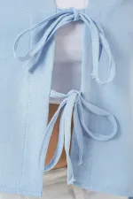 Kimono en lin noué sur le devant 960 - Bleu