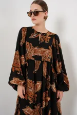 Robe longue hijab à manches ballon pour femme 2464 - Beige clair