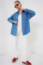 Chemise en jean oversize pour femme 20280 - Bleu