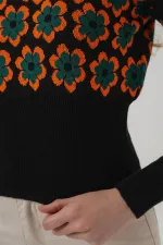 15801 Boğazlı Desenli Crop Kazak - Oranje