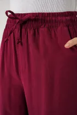 Kadın Yüksek Bel Geniş Paça Pantolon 30097 - Bordo