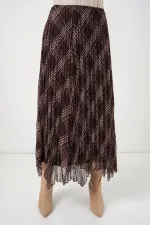 Kadın Asimetrik Kesim Şifon Etek 8056 - Kahverengi