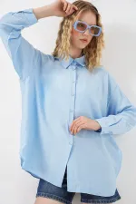 Kadın Uzun Oversize Gömlek 20334 - Mavi