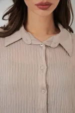 Kadın Uzun Oversize Gömlek 20320 - Bej