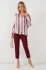 Chemise longue rayée en satin pour femme 20291 - Bordeaux