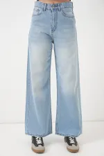 Women's Wide Leg High Waist Palazzo Jeans 6656 - Light Blue