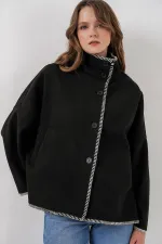 Kadın Nakışlı Kaşe Ceket 9167 - Siyah