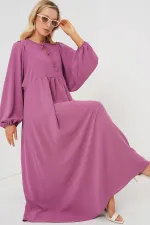 Women's Balloon Sleeve Long Hijab Dress 2464 - Rose Pink
