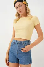 Kadın Kısa Kot Şort 5339 - Lacivert