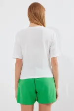 T-shirt basique imprimé en maille 913 - Blanc