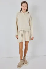 Ensemble deux pièces jupe et pull pour femme 15938 - Écru