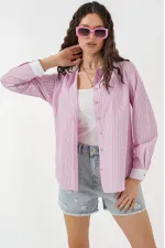 Kadın Çizgili Gömlek 20288 - Pembe