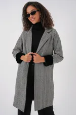 Manteau en cachemire à chevrons 9085 - Noir Manteau en cachemire à chevrons 9085 - Noir