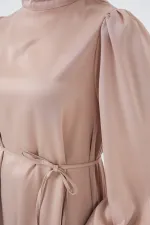 2510 Satin Hijab Evening Dress - Biscuit