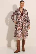 5853 Patterned Double-Breasted Trench Coat - C. Beige