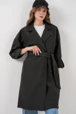 9104 Double-Breasted Lined Trench Coat - Black